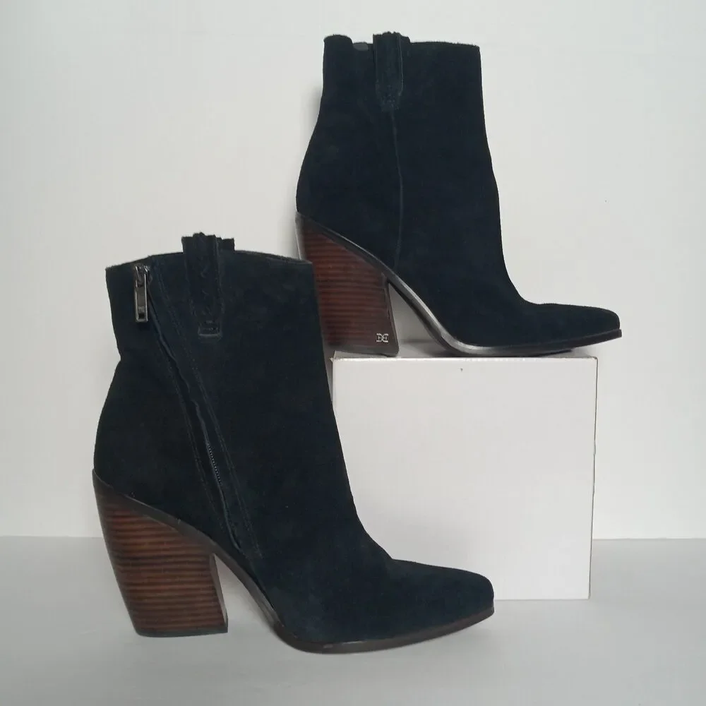Sam Edelman Agnes Black Suede Western Boots Leather Upper Pointed Toe Womens 10M